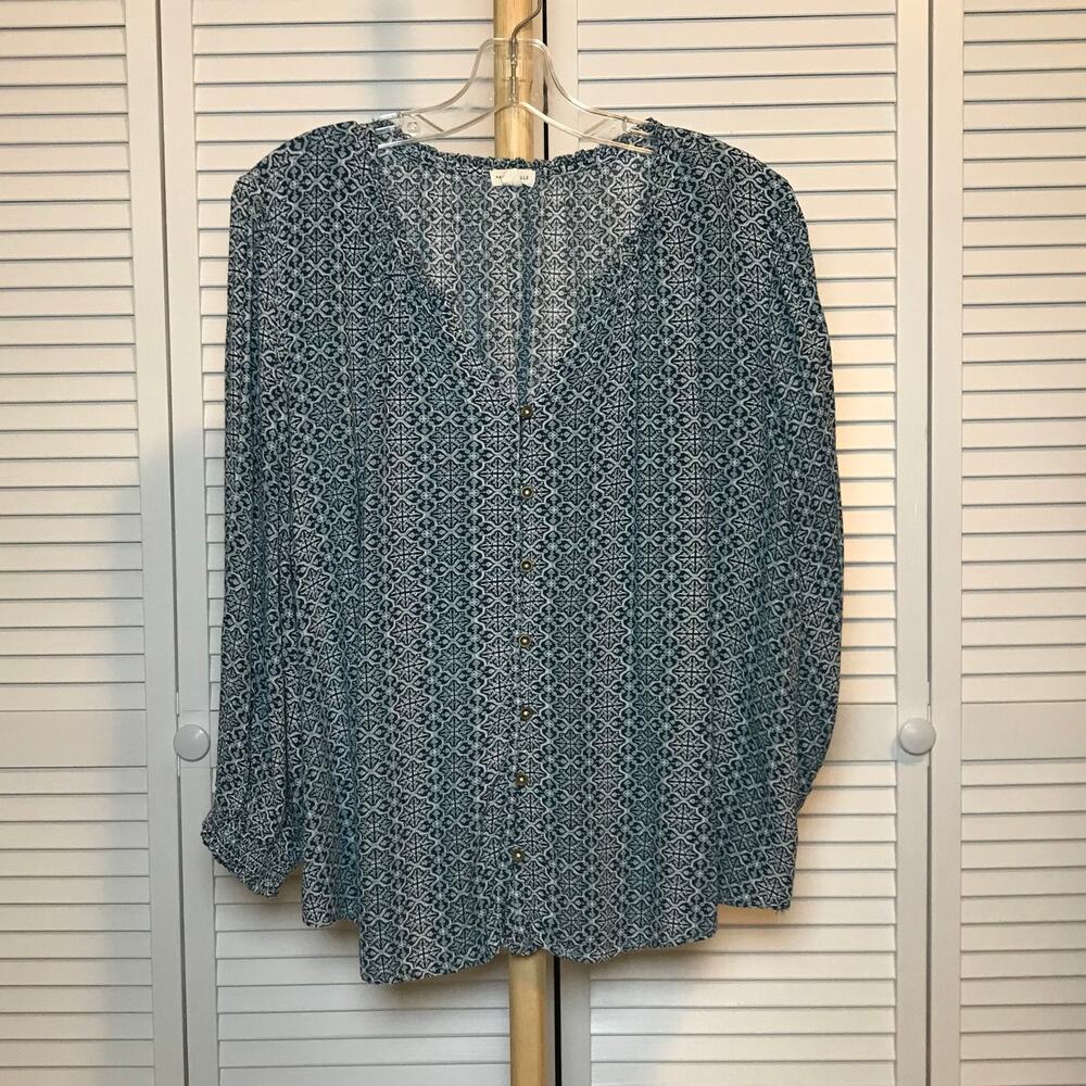 Mason & Belle Geometric V-neck Long Sleeve Blouse 1X